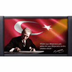 Atatürk Resimli Türk Bayraklı Deri Çerçeveli Makam Arkalığı Panosu