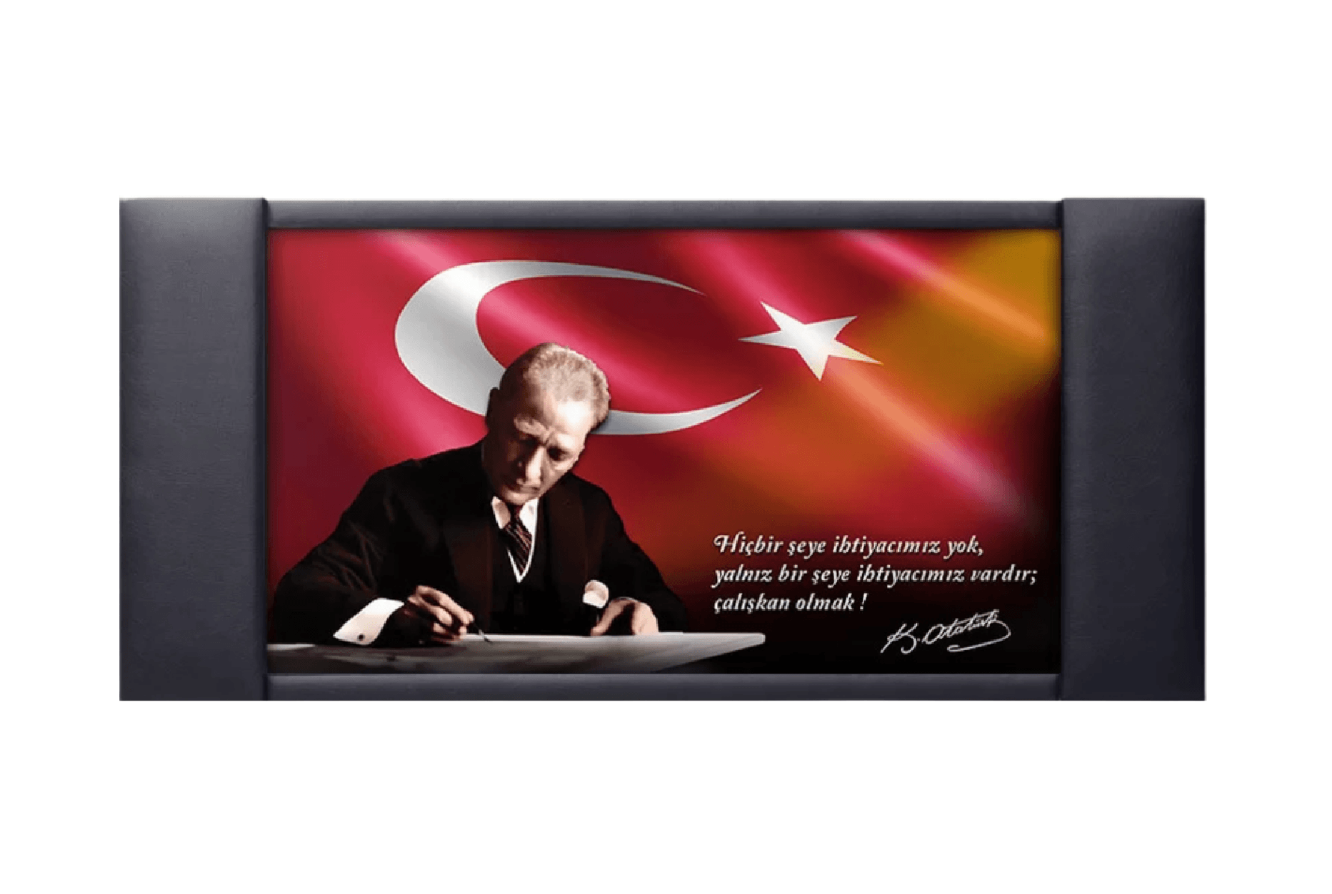 atatürk Atatürk Resimli Türk Bayraklı Deri Çerçeveli Makam Arkalığı Panosu - Görsel 1